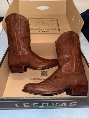 Tecovas Lizard Leather Boots in Hazelnut 12.5D